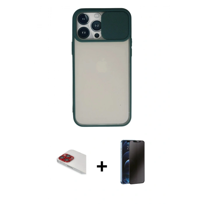 MARSİLYAN™- iPhone 13 Pro Max Kılıf Vadi Çizgi - Siyah 3D Antistatik Hayalet Cam Ekran Koruyucu + Pers Alüminyum Kamera Lens - KI