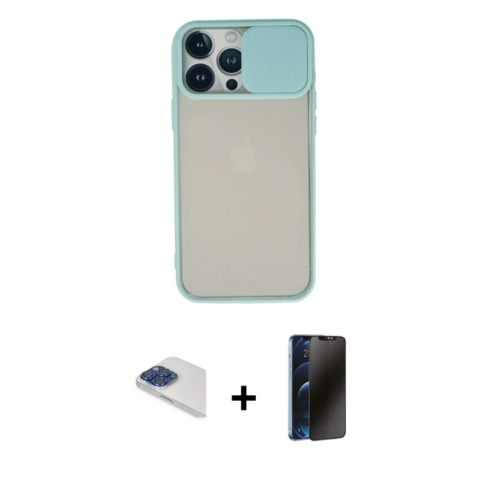 MARSİLYAN™- iPhone 13 Pro Max Kılıf Vadi Çizgi - Siyah 3D Antistatik Hayalet Cam Ekran Koruyucu + Pers Alüminyum Kamera Lens - LT