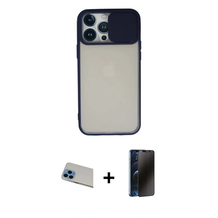 MARSİLYAN™- iPhone 13 Pro Max Kılıf Vadi Çizgi - Siyah 3D Antistatik Hayalet Cam Ekran Koruyucu + Rainbow Kamera Lens Koruma Cam - MI