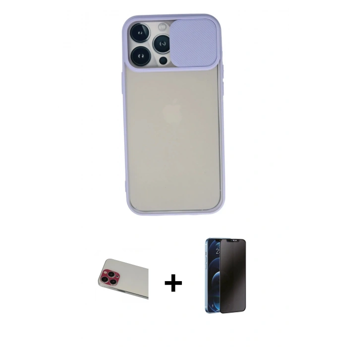 MARSİLYAN™- iPhone 13 Pro Max Kılıf Vadi Çizgi - Siyah 3D Antistatik Hayalet Cam Ekran Koruyucu + Rainbow Kamera Lens Koruma Cam - KI