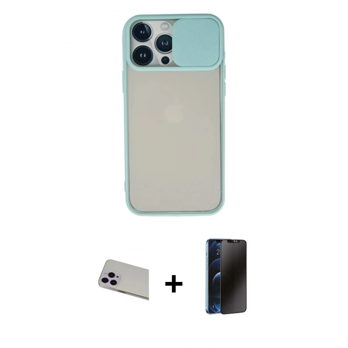 MARSİLYAN™- iPhone 13 Pro Max Kılıf Vadi Çizgi - Siyah 3D Antistatik Hayalet Cam Ekran Koruyucu + Rainbow Kamera Lens Koruma Cam - MR