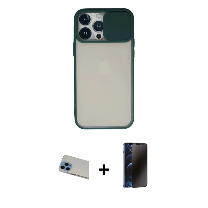 MARSİLYAN™- iPhone 13 Pro Max Kılıf Vadi Çizgi - Siyah 3D Antistatik Hayalet Cam Ekran Koruyucu + Rainbow Kamera Lens Koruma Cam - MI