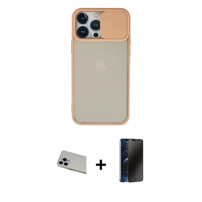 MARSİLYAN™- iPhone 13 Pro Max Kılıf Vadi Çizgi - Siyah 3D Antistatik Hayalet Cam Ekran Koruyucu + Rainbow Kamera Lens Koruma Cam - MR