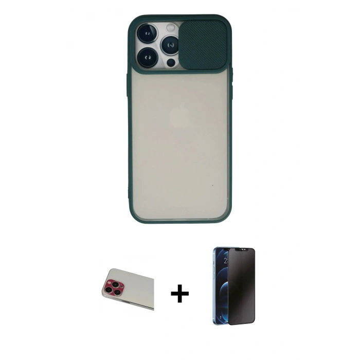 MARSİLYAN™- iPhone 13 Pro Max Kılıf Vadi Çizgi - Siyah 3D Antistatik Hayalet Cam Ekran Koruyucu + Rainbow Kamera Lens Koruma Cam - KI