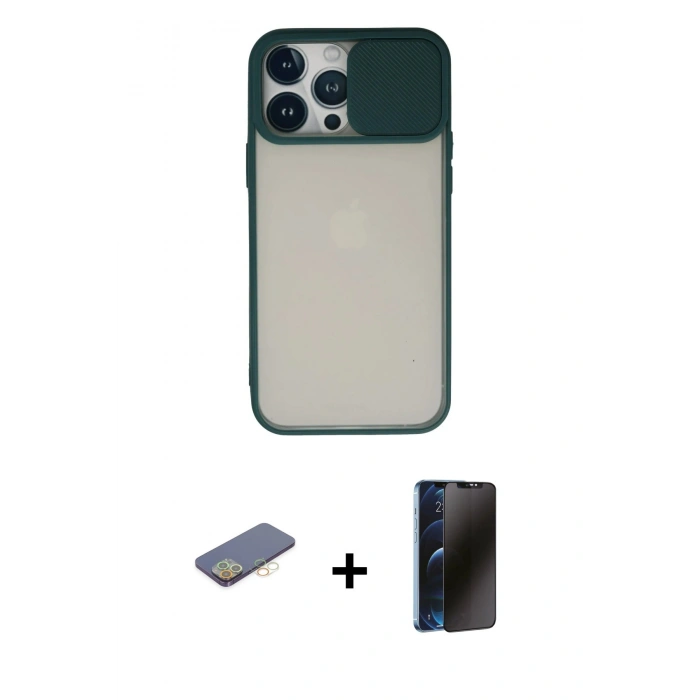 MARSİLYAN™- iPhone 13 Pro Max Kılıf Vadi Çizgi - Siyah 3D Antistatik Hayalet Cam Ekran Koruyucu + Renkli Kamera Lens Koruma Cam - SI
