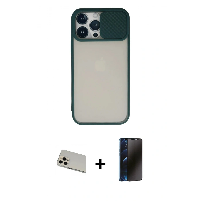 MARSİLYAN™- iPhone 13 Pro Max Kılıf Vadi Çizgi - Siyah 3D Antistatik Hayalet Cam Ekran Koruyucu + Rainbow Kamera Lens Koruma Cam - REGD