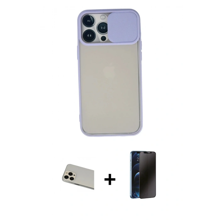 MARSİLYAN™- iPhone 13 Pro Max Kılıf Vadi Çizgi - Siyah 3D Antistatik Hayalet Cam Ekran Koruyucu + Rainbow Kamera Lens Koruma Cam - REGD