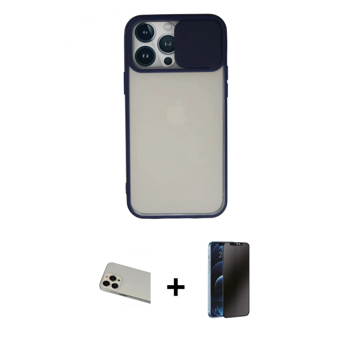 MARSİLYAN™- iPhone 13 Pro Max Kılıf Vadi Çizgi - Siyah 3D Antistatik Hayalet Cam Ekran Koruyucu + Rainbow Kamera Lens Koruma Cam - REGD