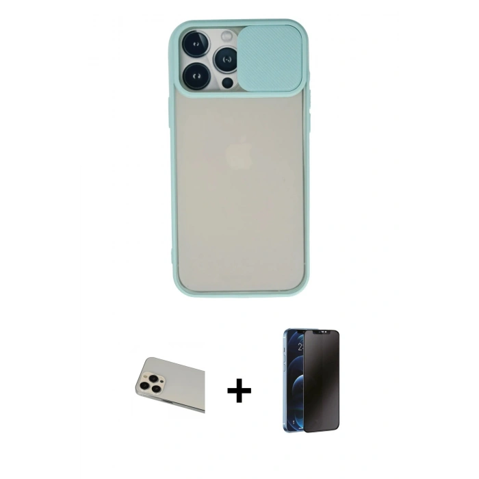 MARSİLYAN™- iPhone 13 Pro Max Kılıf Vadi Çizgi - Siyah 3D Antistatik Hayalet Cam Ekran Koruyucu + Rainbow Kamera Lens Koruma Cam - REGD
