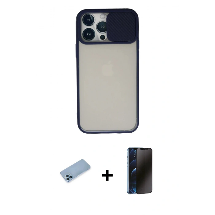 MARSİLYAN™- iPhone 13 Pro Max Kılıf Vadi Çizgi - Siyah 3D Antistatik Hayalet Cam Ekran Koruyucu + Shine Kamera Lens Koruma Cam - MI