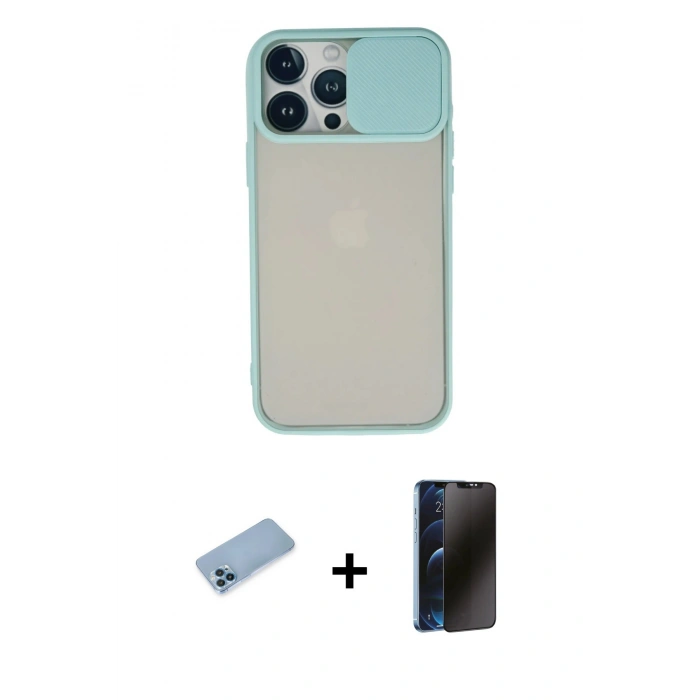 MARSİLYAN™- iPhone 13 Pro Max Kılıf Vadi Çizgi - Siyah 3D Antistatik Hayalet Cam Ekran Koruyucu + Shine Kamera Lens Koruma Cam - MI