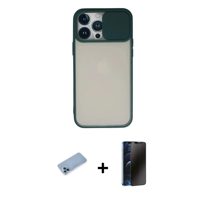 MARSİLYAN™- iPhone 13 Pro Max Kılıf Vadi Çizgi - Siyah 3D Antistatik Hayalet Cam Ekran Koruyucu + Shine Kamera Lens Koruma Cam - MI