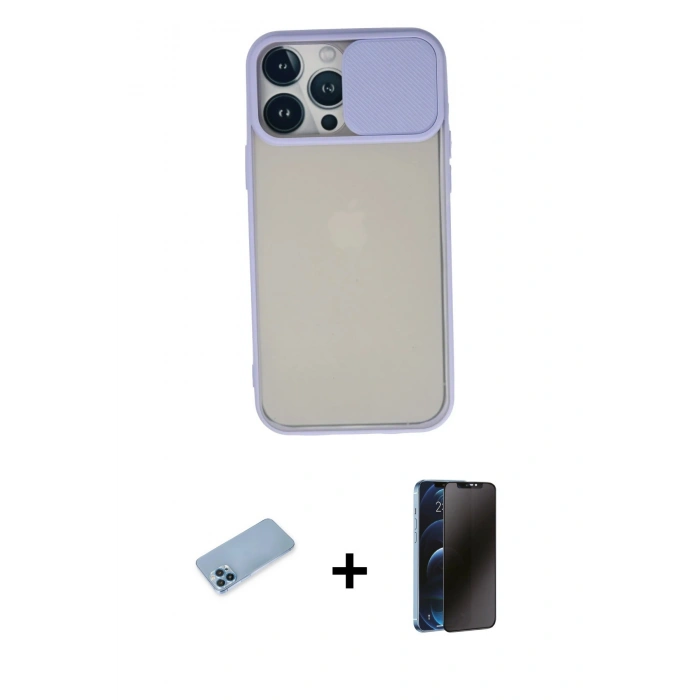 MARSİLYAN™- iPhone 13 Pro Max Kılıf Vadi Çizgi - Siyah 3D Antistatik Hayalet Cam Ekran Koruyucu + Shine Kamera Lens Koruma Cam - MI