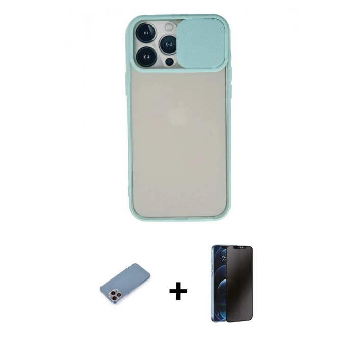 MARSİLYAN™- iPhone 13 Pro Max Kılıf Vadi Çizgi - Siyah 3D Antistatik Hayalet Cam Ekran Koruyucu + Shine Kamera Lens Koruma Cam - PE