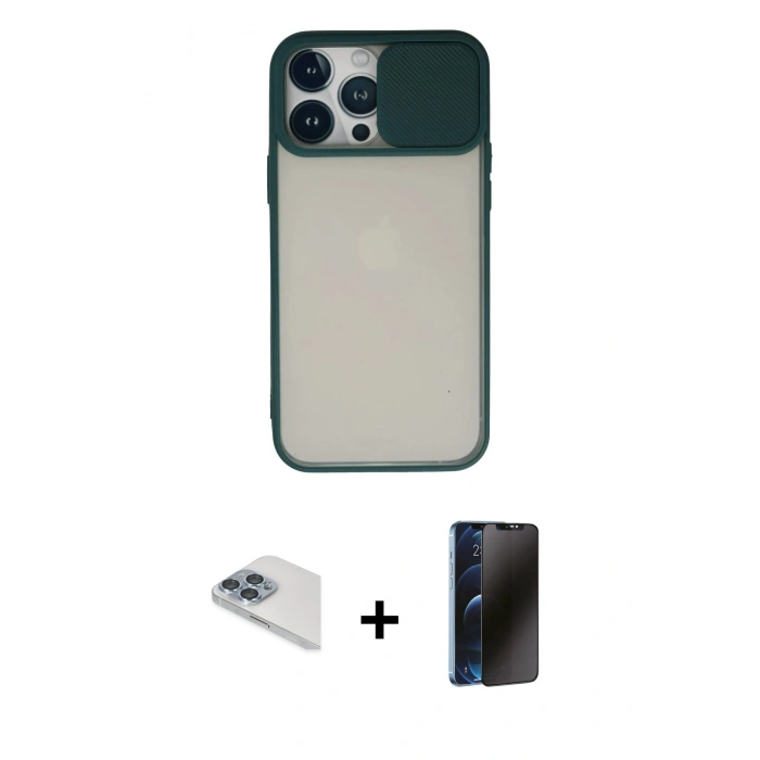 MARSİLYAN™- iPhone 13 Pro Max Kılıf Vadi Çizgi - Siyah 3D Antistatik Hayalet Cam Ekran Koruyucu + Pers Alüminyum Kamera Lens - SABE