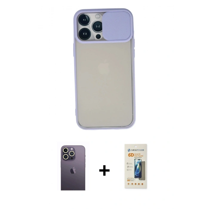 MARSİLYAN™- iPhone 13 Pro Max Kılıf Vadi Çizgi - Siyah 6D Mat Seramik Hayalet Nano Ekran Koruyucu + Neon Fosforlu Kamera Lens - BZ