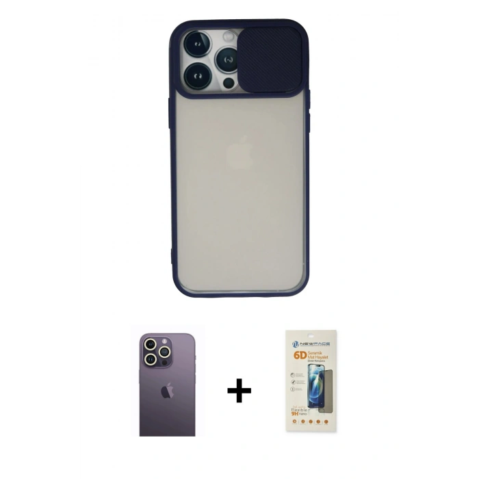 MARSİLYAN™- iPhone 13 Pro Max Kılıf Vadi Çizgi - Siyah 6D Mat Seramik Hayalet Nano Ekran Koruyucu + Neon Fosforlu Kamera Lens - BZ