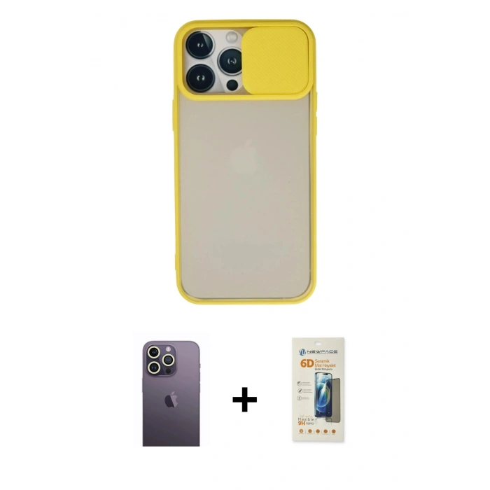 MARSİLYAN™- iPhone 13 Pro Max Kılıf Vadi Çizgi - Siyah 6D Mat Seramik Hayalet Nano Ekran Koruyucu + Neon Fosforlu Kamera Lens - BZ