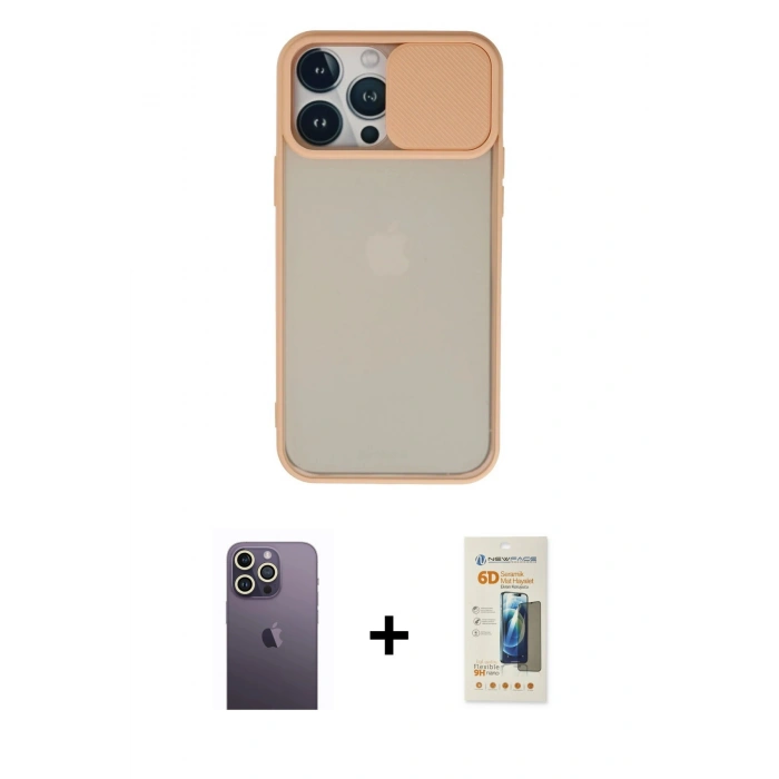 MARSİLYAN™- iPhone 13 Pro Max Kılıf Vadi Çizgi - Siyah 6D Mat Seramik Hayalet Nano Ekran Koruyucu + Neon Fosforlu Kamera Lens - BZ
