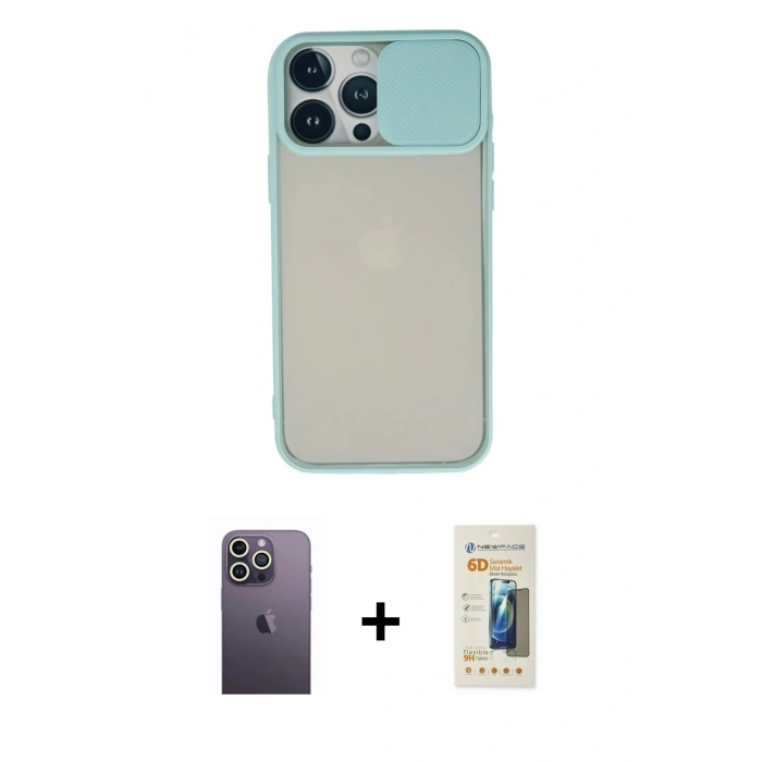 MARSİLYAN™- iPhone 13 Pro Max Kılıf Vadi Çizgi - Siyah 6D Mat Seramik Hayalet Nano Ekran Koruyucu + Neon Fosforlu Kamera Lens - BZ