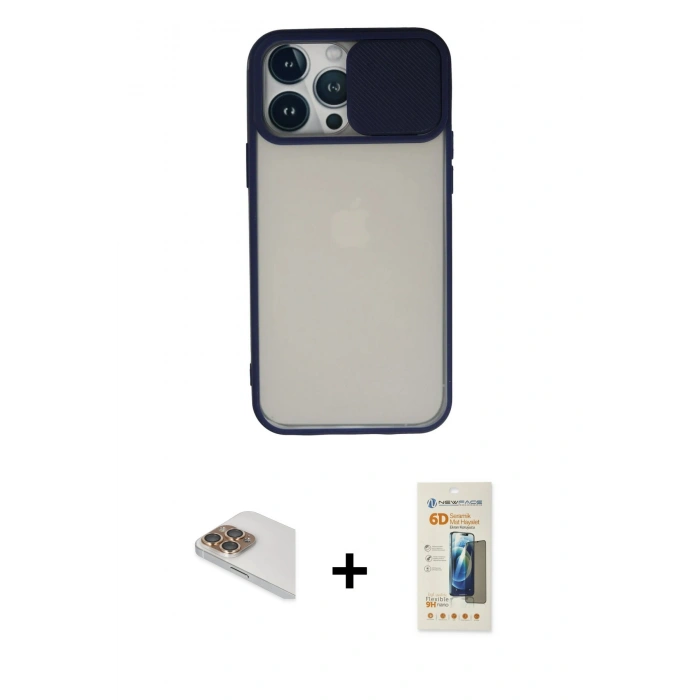 MARSİLYAN™- iPhone 13 Pro Max Kılıf Vadi Çizgi - Siyah 6D Mat Seramik Hayalet Nano Ekran Koruyucu + Pers Alüminyum Kamera Lens - GD