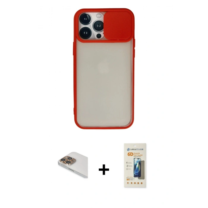 MARSİLYAN™- iPhone 13 Pro Max Kılıf Vadi Çizgi - Siyah 6D Mat Seramik Hayalet Nano Ekran Koruyucu + Pers Alüminyum Kamera Lens - GD