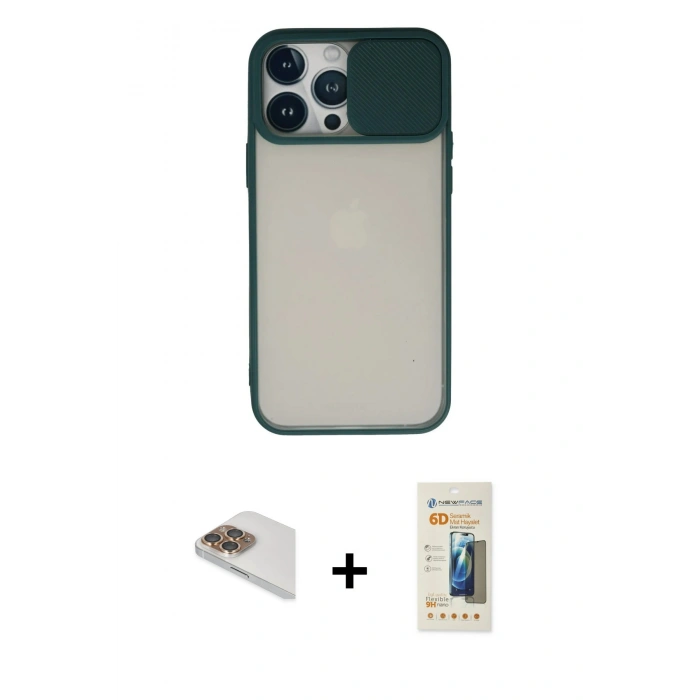MARSİLYAN™- iPhone 13 Pro Max Kılıf Vadi Çizgi - Siyah 6D Mat Seramik Hayalet Nano Ekran Koruyucu + Pers Alüminyum Kamera Lens - GD