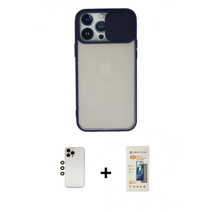 MARSİLYAN™- iPhone 13 Pro Max Kılıf Vadi Çizgi - Siyah 6D Mat Seramik Hayalet Nano Ekran Koruyucu + Shine Kamera Lens - GD