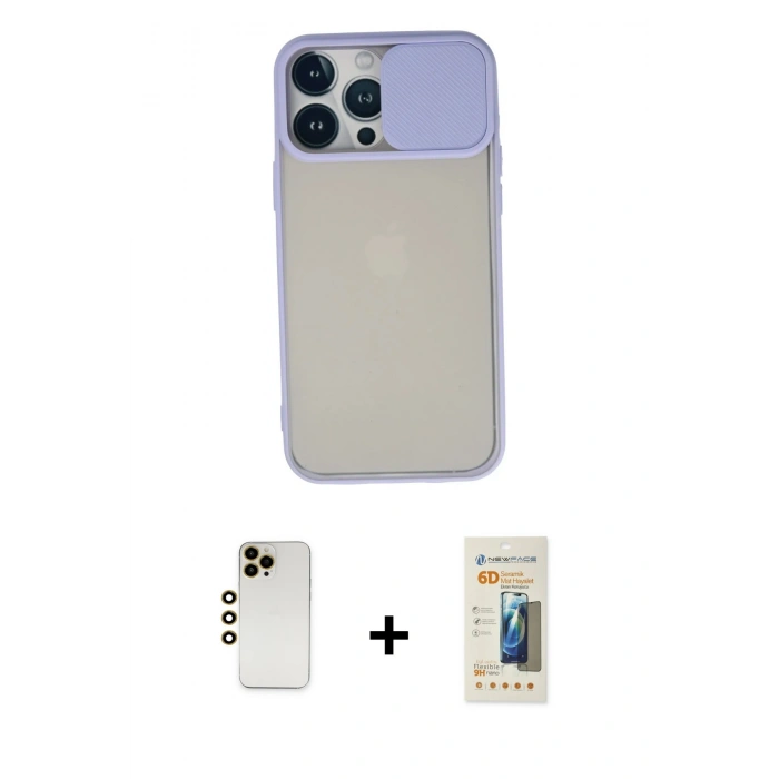 MARSİLYAN™- iPhone 13 Pro Max Kılıf Vadi Çizgi - Siyah 6D Mat Seramik Hayalet Nano Ekran Koruyucu + Shine Kamera Lens - GD