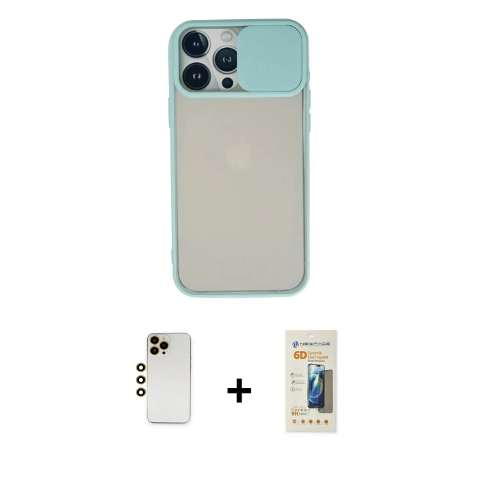 MARSİLYAN™- iPhone 13 Pro Max Kılıf Vadi Çizgi - Siyah 6D Mat Seramik Hayalet Nano Ekran Koruyucu + Shine Kamera Lens - GD