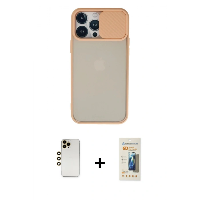 MARSİLYAN™- iPhone 13 Pro Max Kılıf Vadi Çizgi - Siyah 6D Mat Seramik Hayalet Nano Ekran Koruyucu + Shine Kamera Lens - GD