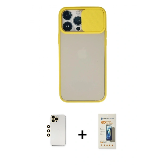 MARSİLYAN™- iPhone 13 Pro Max Kılıf Vadi Çizgi - Siyah 6D Mat Seramik Hayalet Nano Ekran Koruyucu + Shine Kamera Lens - GD