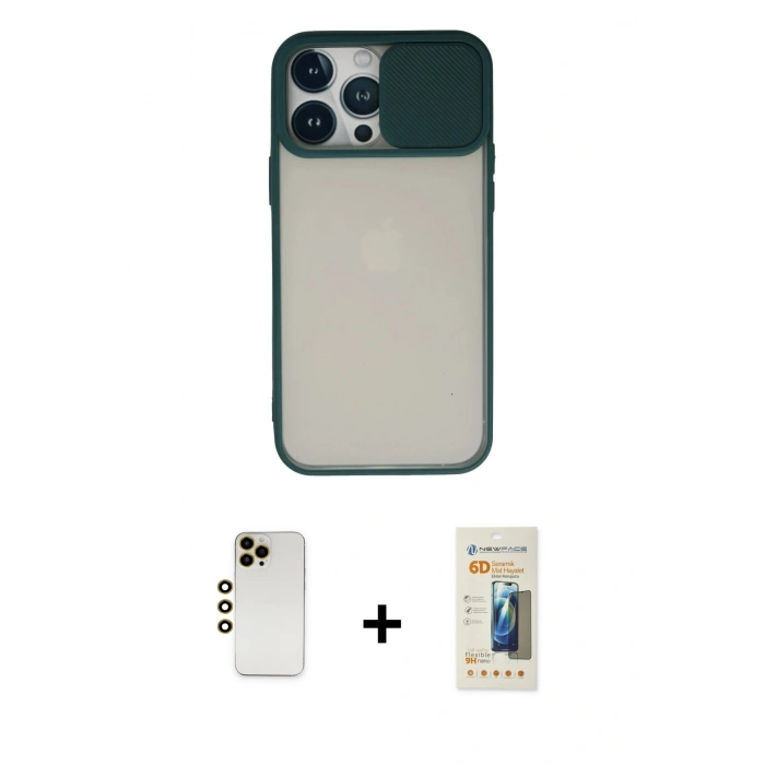 MARSİLYAN™- iPhone 13 Pro Max Kılıf Vadi Çizgi - Siyah 6D Mat Seramik Hayalet Nano Ekran Koruyucu + Shine Kamera Lens - GD