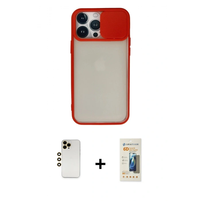 MARSİLYAN™- iPhone 13 Pro Max Kılıf Vadi Çizgi - Siyah 6D Mat Seramik Hayalet Nano Ekran Koruyucu + Shine Kamera Lens - GD