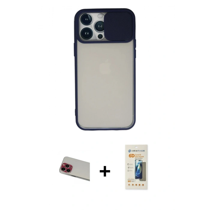 MARSİLYAN™- iPhone 13 Pro Max Kılıf Vadi Çizgi - Siyah 6D Mat Seramik Hayalet Nano Ekran Koruyucu + Kırmızı Rainbow Kamera Lens Koruma Cam