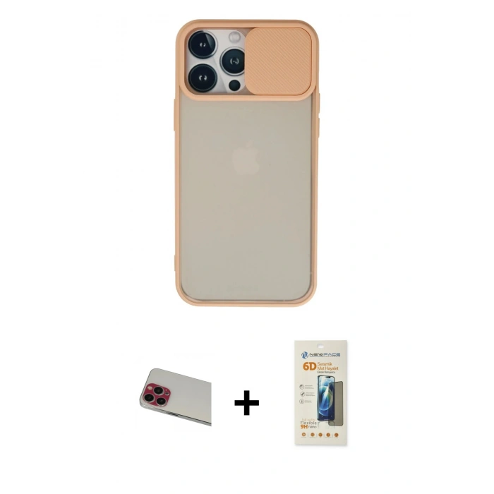 MARSİLYAN™- iPhone 13 Pro Max Kılıf Vadi Çizgi - Siyah 6D Mat Seramik Hayalet Nano Ekran Koruyucu + Kırmızı Rainbow Kamera Lens Koruma Cam