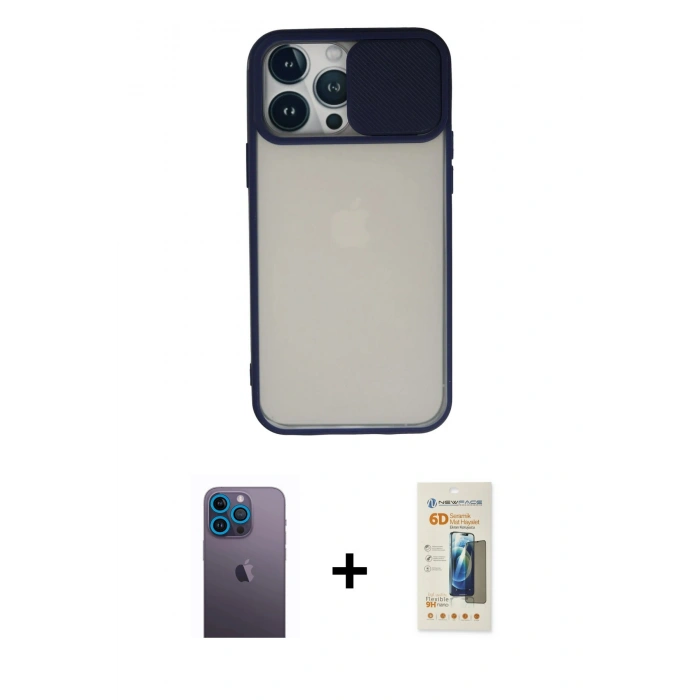 MARSİLYAN™- iPhone 13 Pro Max Kılıf Vadi Çizgi - Siyah 6D Mat Seramik Hayalet Nano Ekran Koruyucu + Neon Fosforlu Kamera Lens - MI