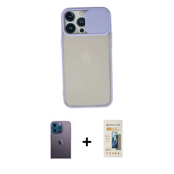 MARSİLYAN™- iPhone 13 Pro Max Kılıf Vadi Çizgi - Siyah 6D Mat Seramik Hayalet Nano Ekran Koruyucu + Neon Fosforlu Kamera Lens - MI
