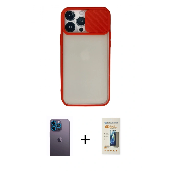 MARSİLYAN™- iPhone 13 Pro Max Kılıf Vadi Çizgi - Siyah 6D Mat Seramik Hayalet Nano Ekran Koruyucu + Neon Fosforlu Kamera Lens - MI