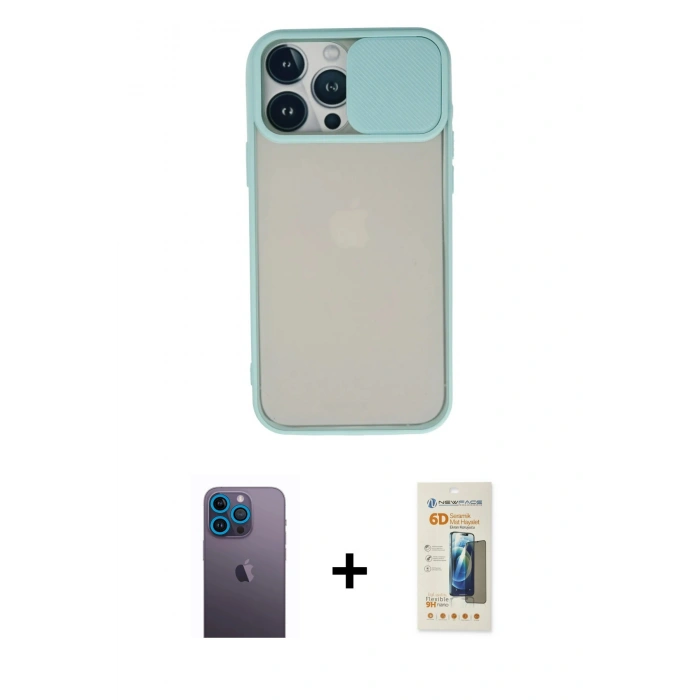MARSİLYAN™- iPhone 13 Pro Max Kılıf Vadi Çizgi - Siyah 6D Mat Seramik Hayalet Nano Ekran Koruyucu + Neon Fosforlu Kamera Lens - MI
