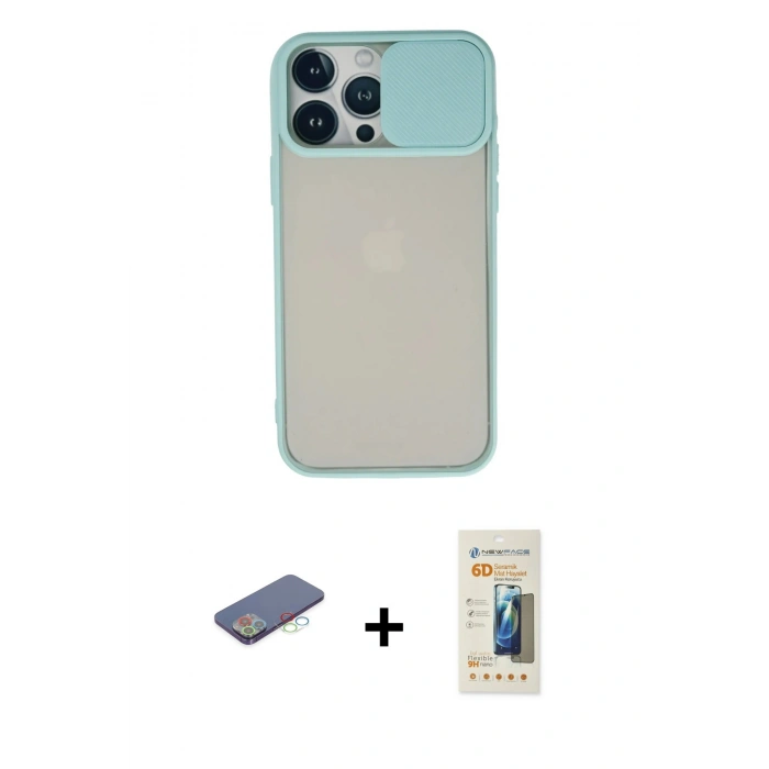 MARSİLYAN™- iPhone 13 Pro Max Kılıf Vadi Çizgi - Siyah 6D Mat Seramik Hayalet Nano Ekran Koruyucu + Renkli Kamera Lens Koruma Cam - MI