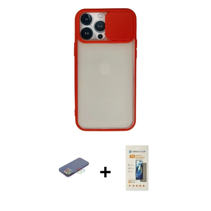MARSİLYAN™- iPhone 13 Pro Max Kılıf Vadi Çizgi - Siyah 6D Mat Seramik Hayalet Nano Ekran Koruyucu + Renkli Kamera Lens Koruma Cam - MI