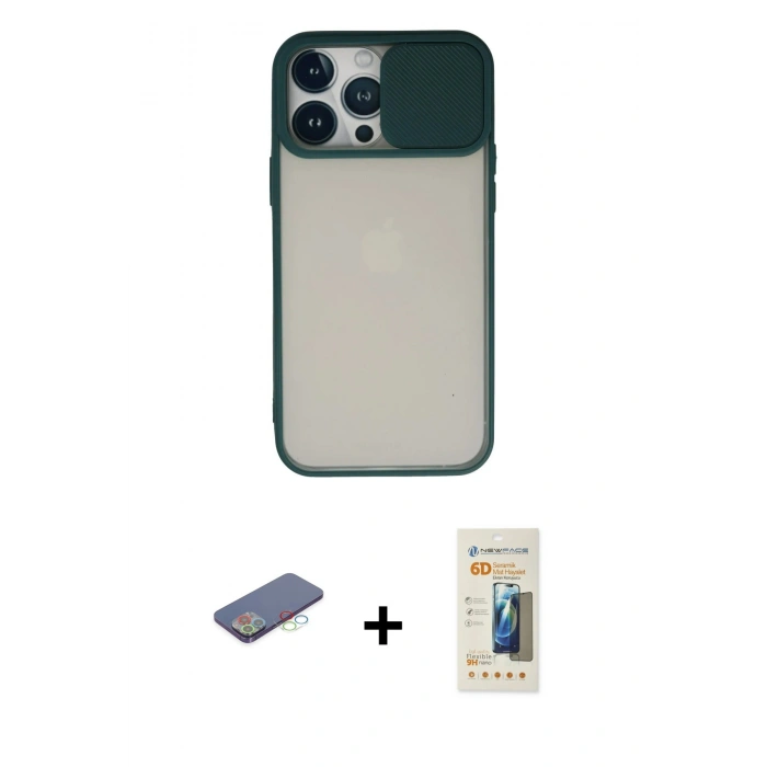 MARSİLYAN™- iPhone 13 Pro Max Kılıf Vadi Çizgi - Siyah 6D Mat Seramik Hayalet Nano Ekran Koruyucu + Renkli Kamera Lens Koruma Cam - MI