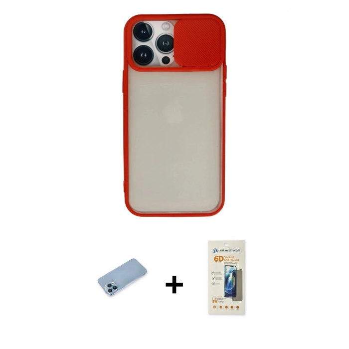 MARSİLYAN™- iPhone 13 Pro Max Kılıf Vadi Çizgi - Siyah 6D Mat Seramik Hayalet Nano Ekran Koruyucu + Shine Kamera Lens Koruma Cam - MI