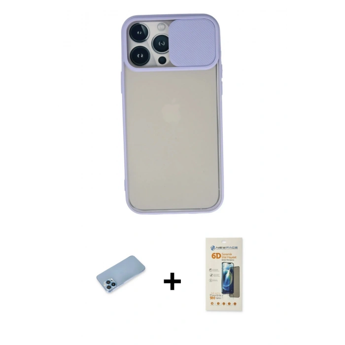 MARSİLYAN™- iPhone 13 Pro Max Kılıf Vadi Çizgi - Siyah 6D Mat Seramik Hayalet Nano Ekran Koruyucu + Shine Kamera Lens Koruma Cam - MI