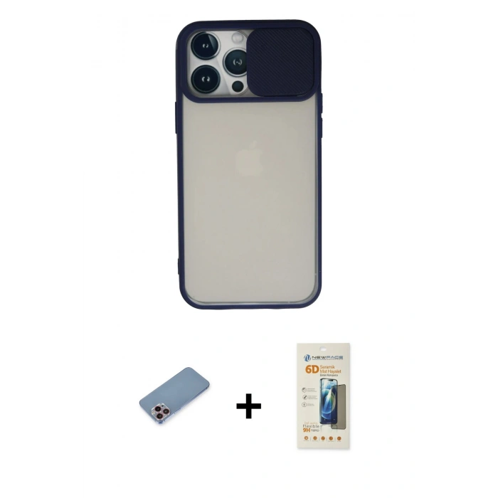 MARSİLYAN™- iPhone 13 Pro Max Kılıf Vadi Çizgi - Siyah 6D Mat Seramik Hayalet Nano Ekran Koruyucu + Shine Kamera Lens Koruma Cam - PE