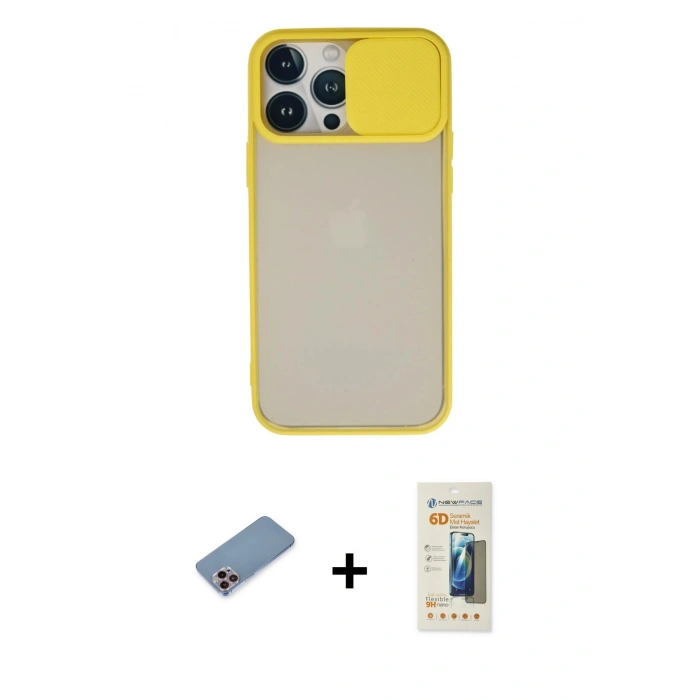 MARSİLYAN™- iPhone 13 Pro Max Kılıf Vadi Çizgi - Siyah 6D Mat Seramik Hayalet Nano Ekran Koruyucu + Shine Kamera Lens Koruma Cam - PE