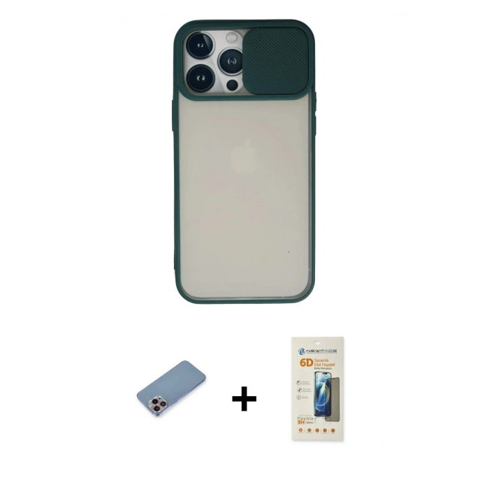 MARSİLYAN™- iPhone 13 Pro Max Kılıf Vadi Çizgi - Siyah 6D Mat Seramik Hayalet Nano Ekran Koruyucu + Shine Kamera Lens Koruma Cam - PE