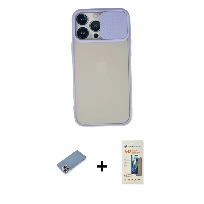 MARSİLYAN™- iPhone 13 Pro Max Kılıf Vadi Çizgi - Siyah 6D Mat Seramik Hayalet Nano Ekran Koruyucu + Shine Kamera Lens Koruma Cam - PE