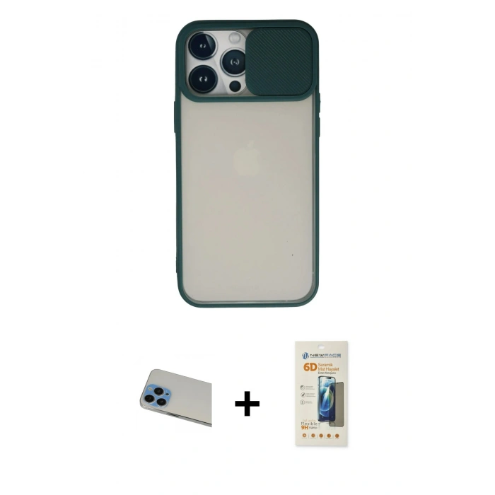 MARSİLYAN™- iPhone 13 Pro Max Kılıf Vadi Çizgi - Siyah 6D Mat Seramik Hayalet Nano Ekran Koruyucu + Rainbow Kamera Lens Koruma Cam - MI